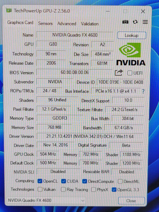 NVIDIA QUADRO FX 4600 768MB PCIE %