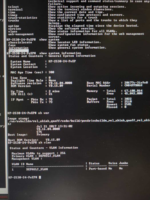 HP ARUBA J9779A 2530-24 POE+ SWITCH W/ RACK MOUNT EARS _