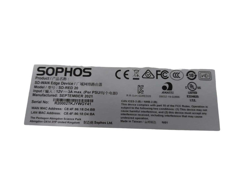 Sophos SD-RED 20 Remote Ethernet Device - READ Q#