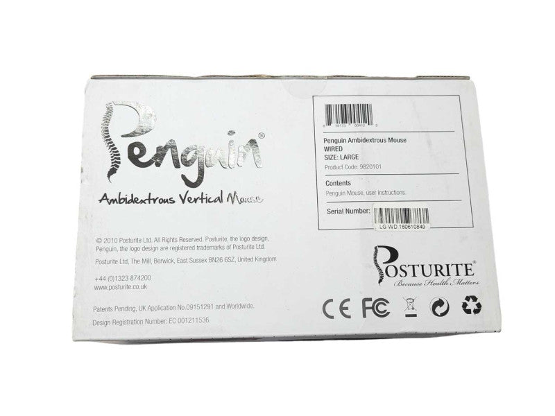 New Penguine Ambidextrous Vertical Mouse Wired Large 9820101 Q_