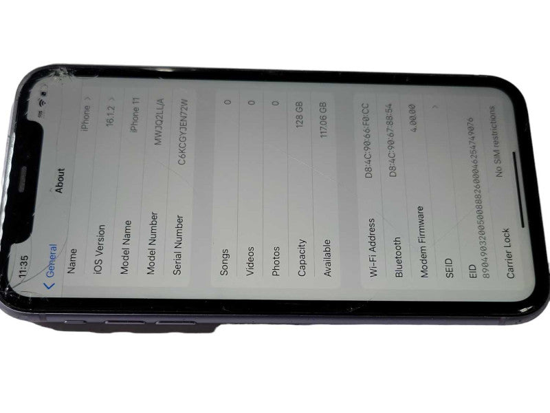 Apple iPhone 11 128GB UNLOCKED Cracked Screen and Back, READ _