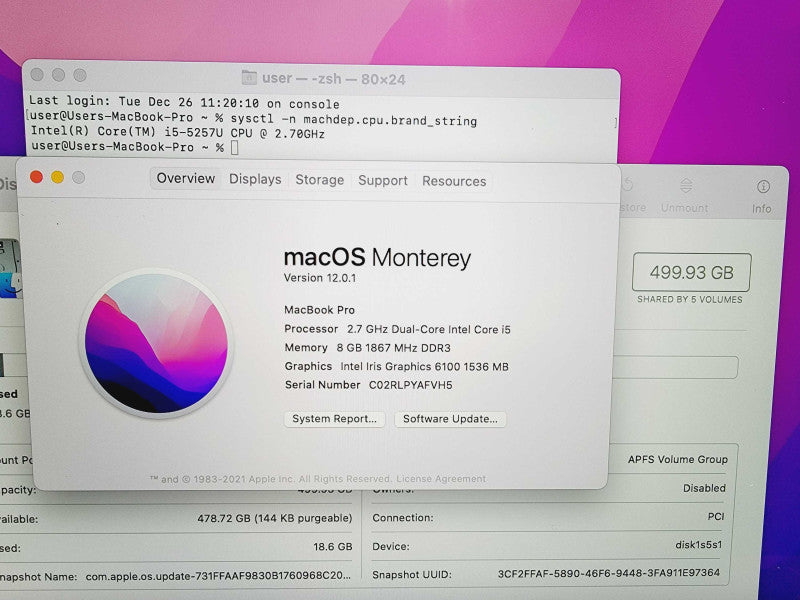 Apple Macbook Pro Retina 2015 13\\" Core i5-5257U @ 2.7GHz 8GB DDR3 500GB SSD (