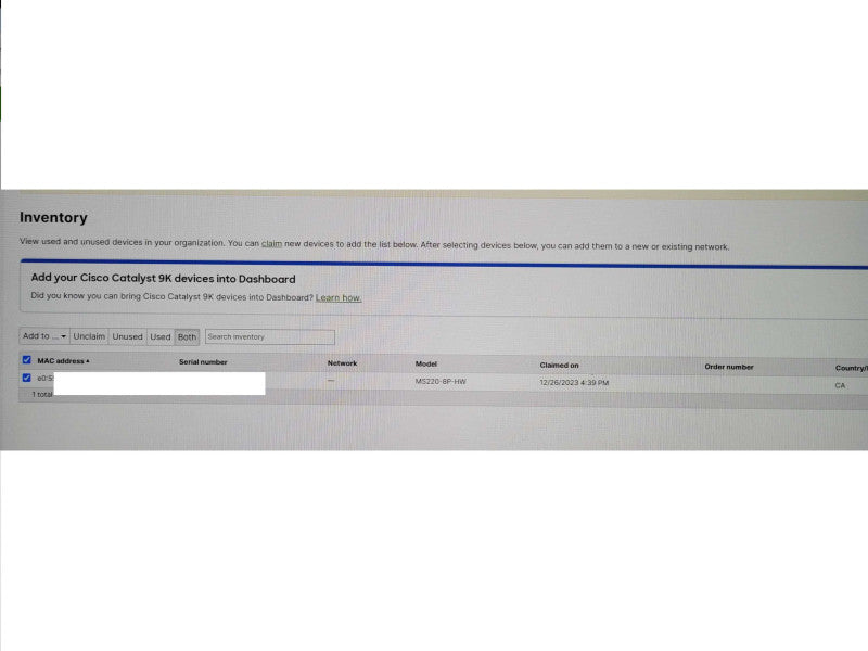 Meraki Cisco MS220-8P-HW 8-Port Gigabit PoE Switch UNCLAIMED _