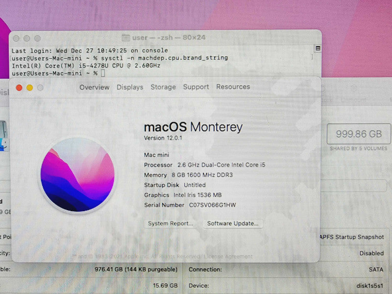 Apple Mac Mini 2014 Core i5-4278U @ 2.6GHz 8GB DDR3 1TB HDD (