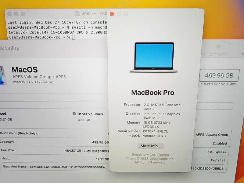 Apple Macbook Pro 2020 13\\" Core i5-1038NG7 @ 2.0GHz 16GB DDR4 500GB SSD (
