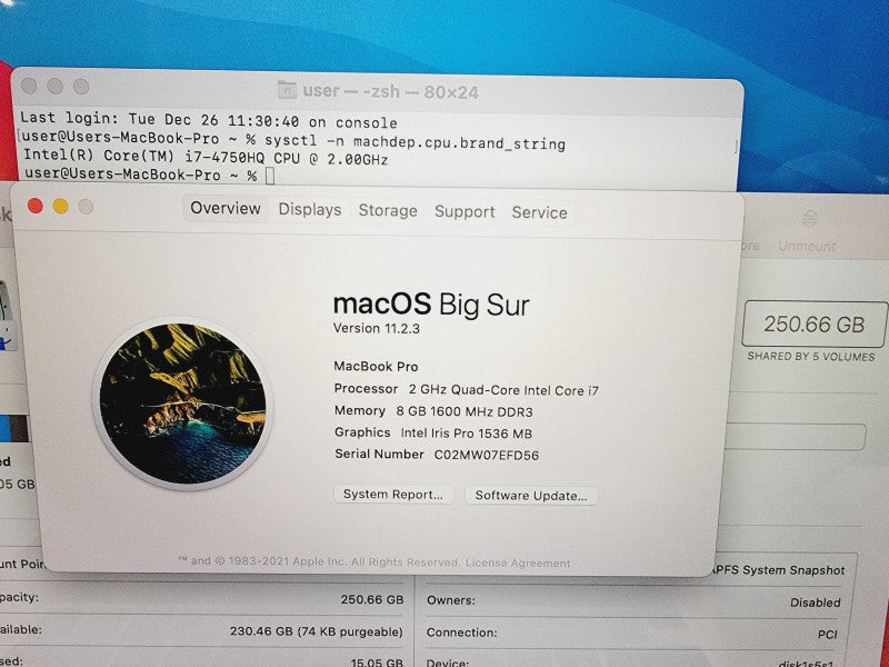 Apple Macbook Pro Retina 2013 15\\" Core i7-4750HQ @ 2.0GHz 8GB DDR3 250GB SSD [Read] (