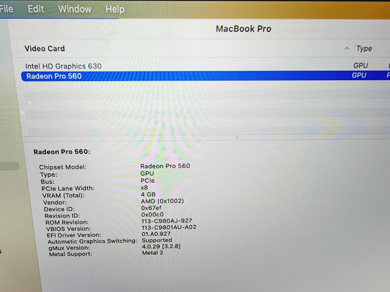 Apple Macbook Pro 2017 15\\" Core i7-7820HQ @ 2.9GHz 16GB DDR3 500GB SSD Radeon Pro 650 4GB (