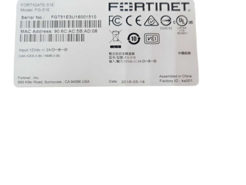 Fortinet Fotigate FG-51E Network Security/Firewall Appliance, READ _