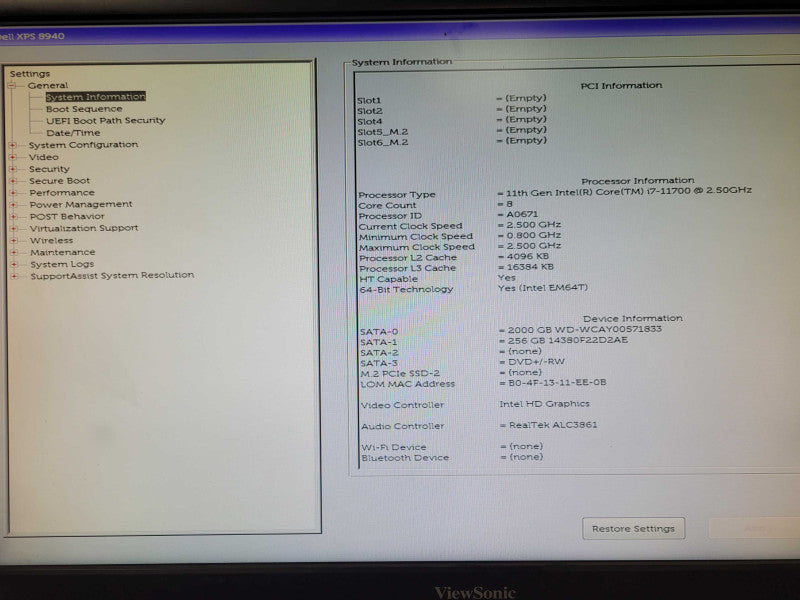 Dell XPS 8940 PC, Core I7-11700 2.5GHz, 16GB DDR4 RAM, 2TB HDD + 256GB SSD _