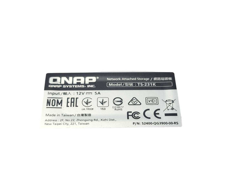 QNAP TS-231K 2-Bay NAS High-Performance NAS with 1x 2TB HDD, No Power adapter _