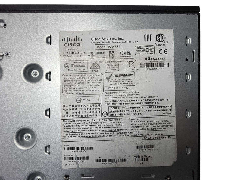 Cisco ISR4331/K9 V04 Enterprise Integrated Service Router Not Affected  Q$