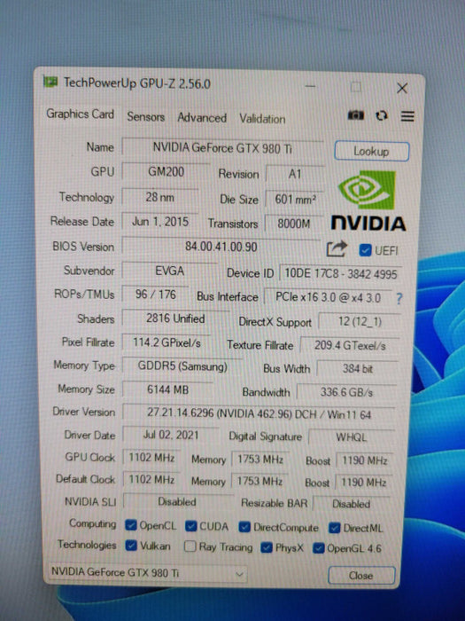 EVGA NVIDIA GTX 980Ti 6GB %