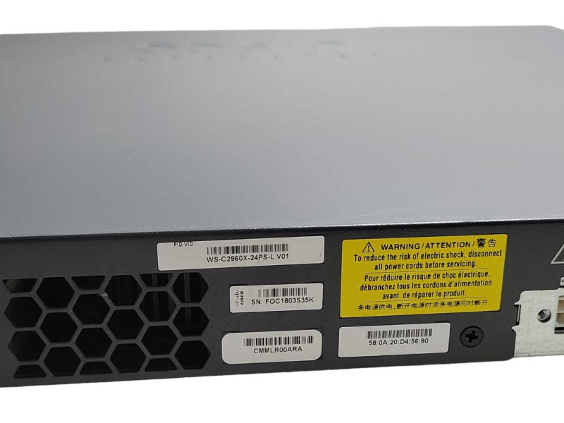 Cisco WS-C2960X-24PS-L Catalyst 24 Port GigE PoE 370W, C2960X-Stack Q_