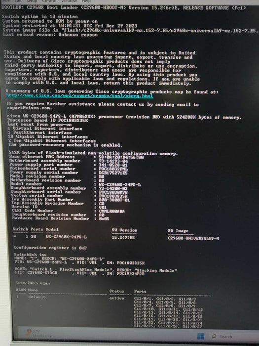 Cisco WS-C2960X-24PS-L Catalyst 24 Port GigE PoE 370W, C2960X-Stack Q_
