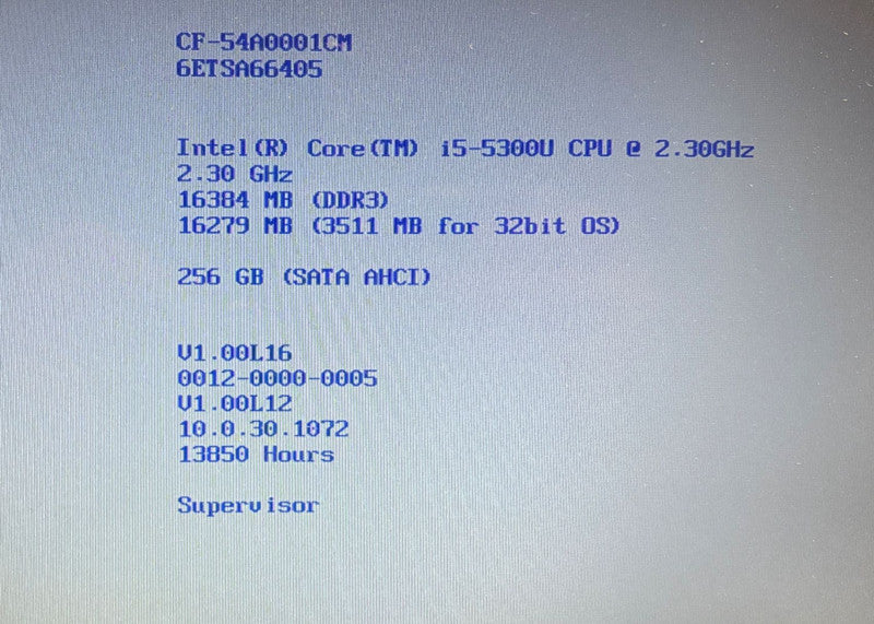 Panasonic TOUGHBOOK CF-54 Intel i5-5300U@2.3GHz 16 GB RAM 256GB SSD 13850 Hrs