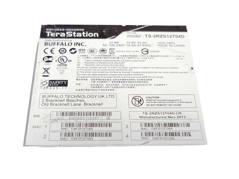 Buffalo TeraStation TS-2RZS12T04D 12x 3.5\\" Bays NAS 36TB (12 x 3 TB), 2x PSU _