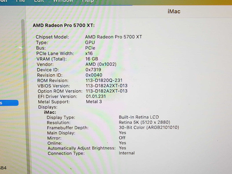 Apple iMac Retina 5K 2020 27\\" Core i9-10910 @ 3.6GHz 64GB DDR4 2TB SSD Radeon Pro 5700 XT 16GB(