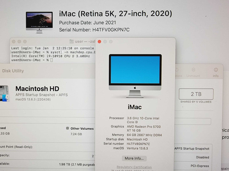 Apple iMac Retina 5K 2020 27\\" Core i9-10910 @ 3.6GHz 64GB DDR4 2TB SSD Radeon Pro 5700 XT 16GB(