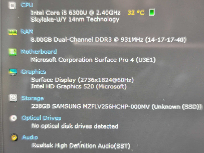 Microsoft Surface Pro 4| i5-6300U| 8GB DDR3| 256GB SSD| FOR PARTS/REPAIR Î²