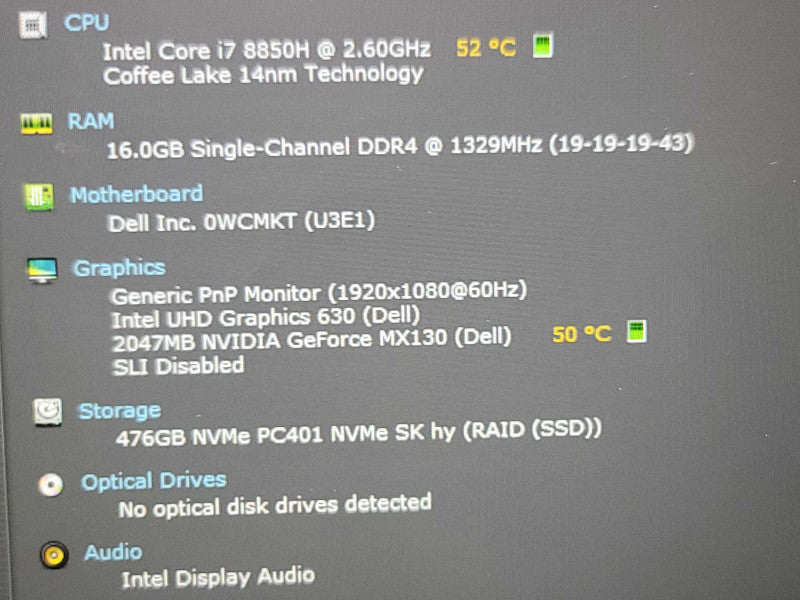 Dell Latitude 5491 | i7- 8850H| 16GB DDR4| GeForce MX130| 512GB SSD  Î²