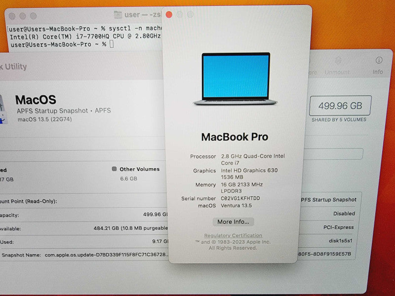 Apple Macbook Pro 2017 15\\" Core i7-7700HQ @ 2.8GHz 16GB DDR3 500GB SSD Radeon Pro 555 2GB (
