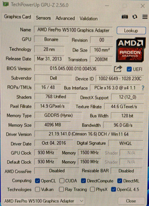 AMD FirePro W5100 | 4GB GDDR5 4x Display Port Graphics Card )