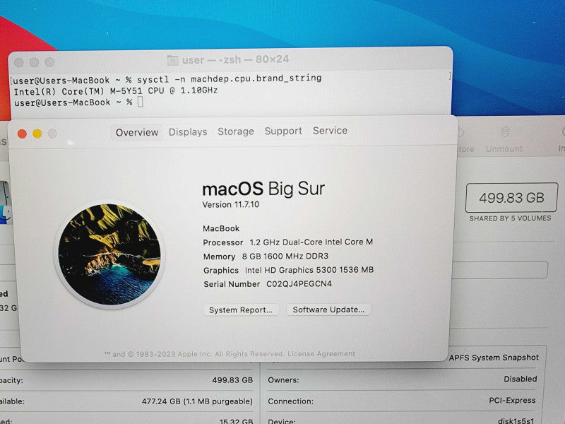 Apple Macbook Retina 2015 12\\" Core M-5Y51 @ 1.1GHz 8GB DDR3 500GB SSD [Read] (