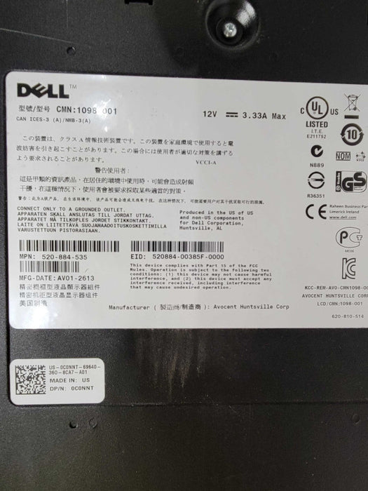 Dell 18.5\\" WXGA 1U KVM Rackmount LED Console w/ Cables 0C0NNT _