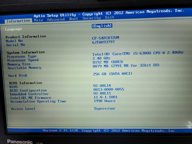 Panasonic ToughBook CF-54| i5-6300U| 8GB DDR3| 256GB SSD| 1990 Hours|READ Î²