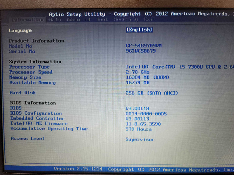 Panasonic ThinkPad CF-54| i5-7300| 16GB DDR4| 256GB SSD| 970 Hours Î²