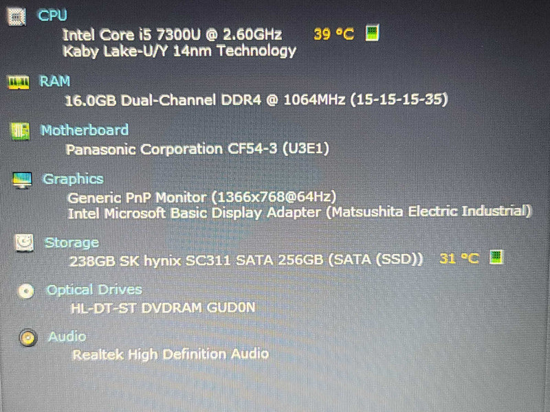 Panasonic ThinkPad CF-54| i5-7300| 16GB DDR4| 256GB SSD| 970 Hours Î²