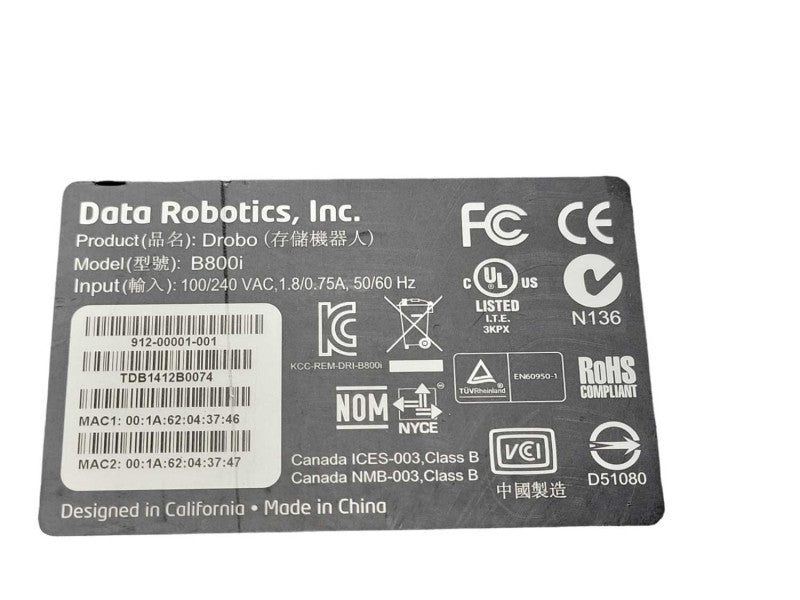 Data Robotics Drobo B800i 8-Bay 2x iSCSI USB type B NAS/DAS 4x 1TB HDDs READ _