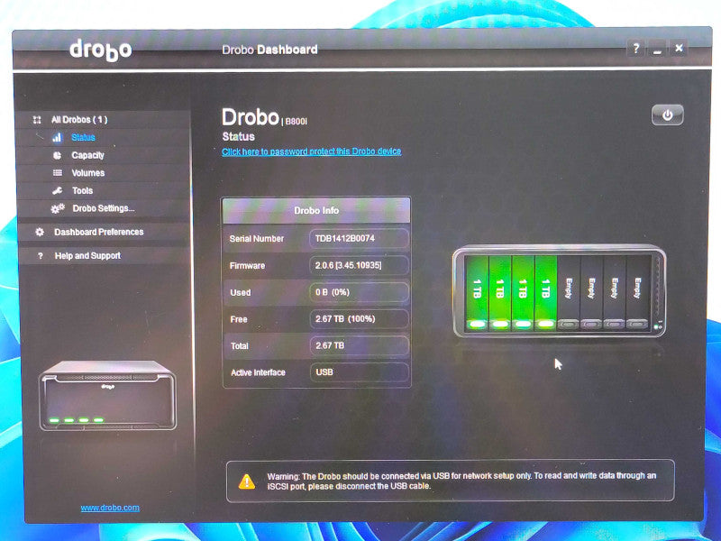 Data Robotics Drobo B800i 8-Bay 2x iSCSI USB type B NAS/DAS 4x 1TB HDDs READ _