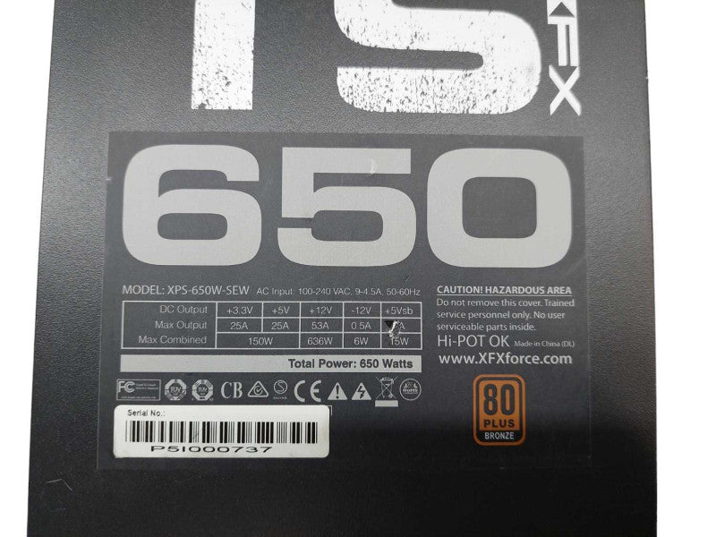 XFX TS 650 Power Supply Model: XPS-650W-SEW â