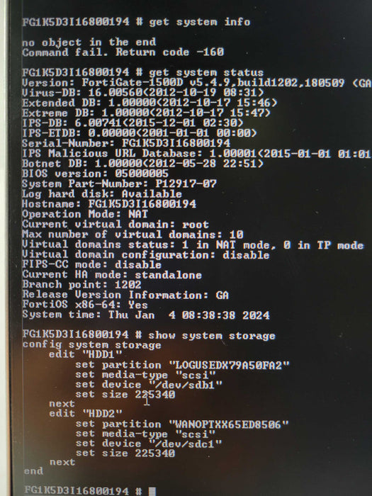 Fortinet Fortigate FG-1500D 1500D Firewall Security Appliance, Factory reset Q_