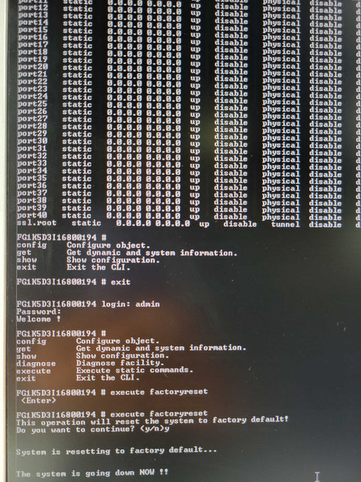 Fortinet Fortigate FG-1500D 1500D Firewall Security Appliance, Factory reset Q_