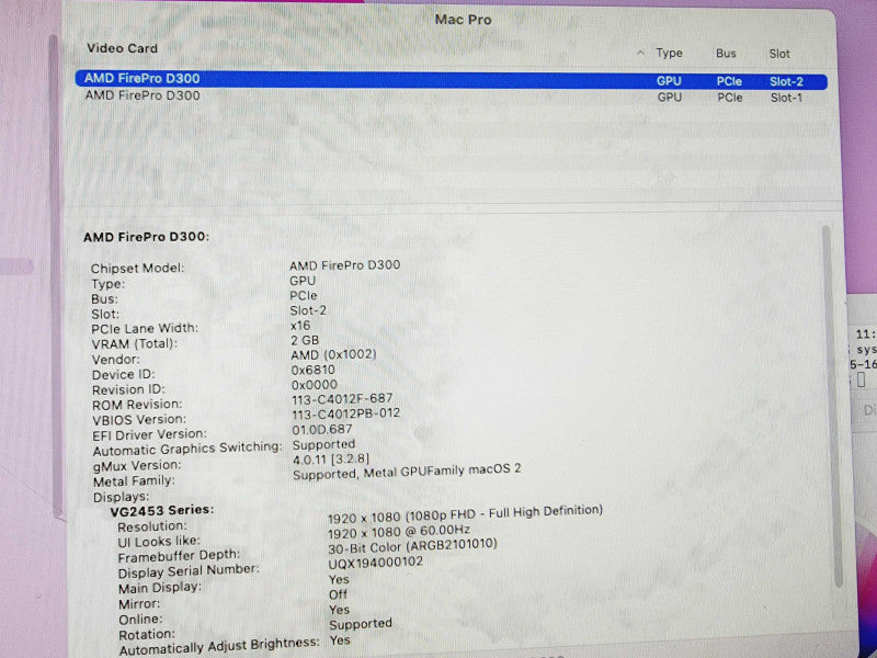 Apple Mac Pro 2013 4-Core Xeon E5-1620 v2 @ 3.7GHz 16GB DDR3 500GB SSD 2x AMD FirePro D300 2GB (
