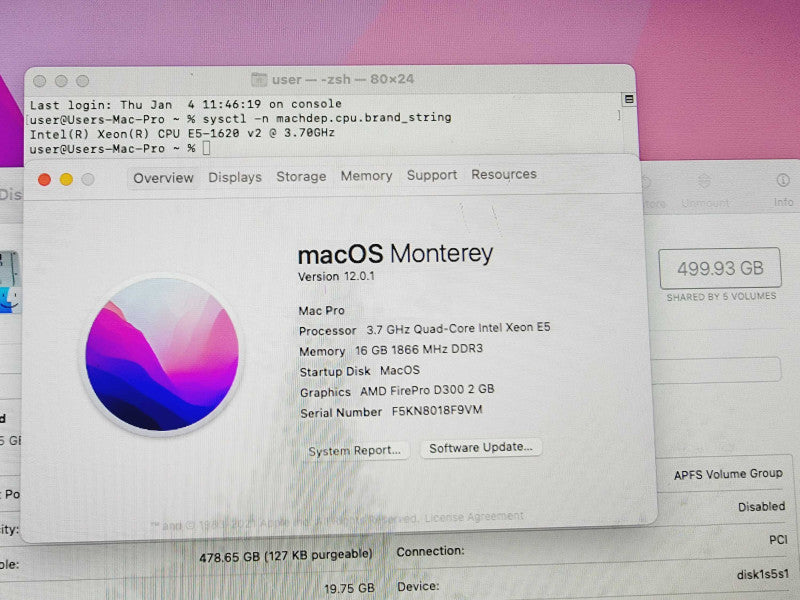 Apple Mac Pro 2013 4-Core Xeon E5-1620 v2 @ 3.7GHz 16GB DDR3 500GB SSD 2x AMD FirePro D300 2GB (