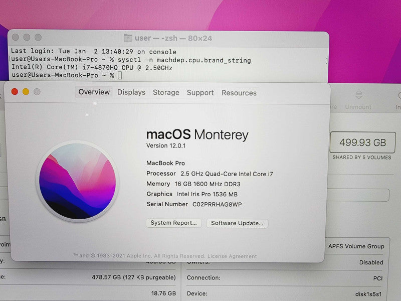 Apple Macbook Pro Retina 2015 15\\" Core i7-4870HQ @ 2.5GHz 16GB DDR3 500GB SSD Radeon R9 M370X 2GB (