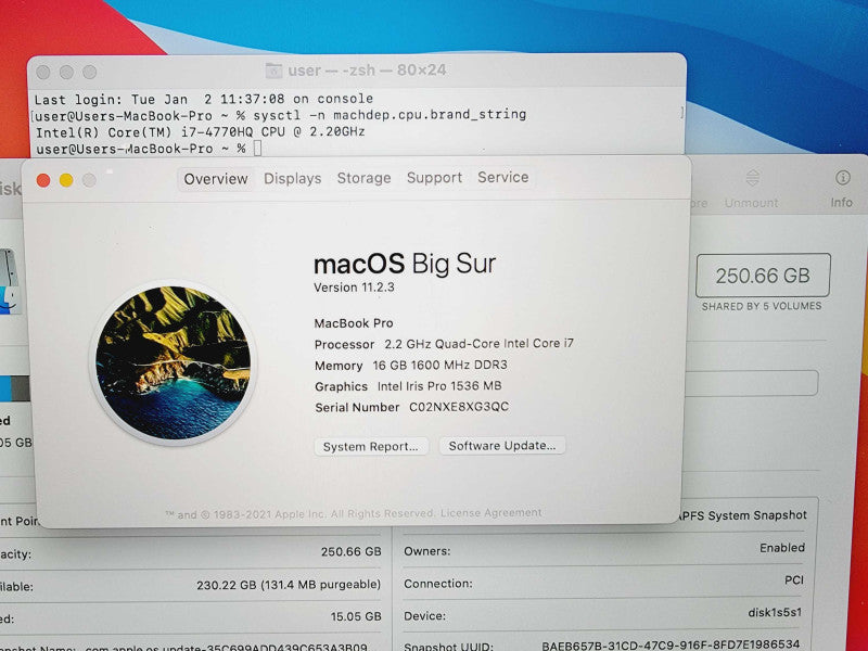 Apple Macbook Pro Retina 2014 15\\" Core i7-4770HQ @ 2.2GHz 16GB DDR3 250GB SSD (