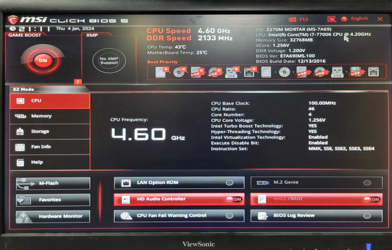 Custom/MSI Z270M Mortar PC, Core I7-7700K 4.2GHz, 32GB DDR4, 750W PSU, READ _
