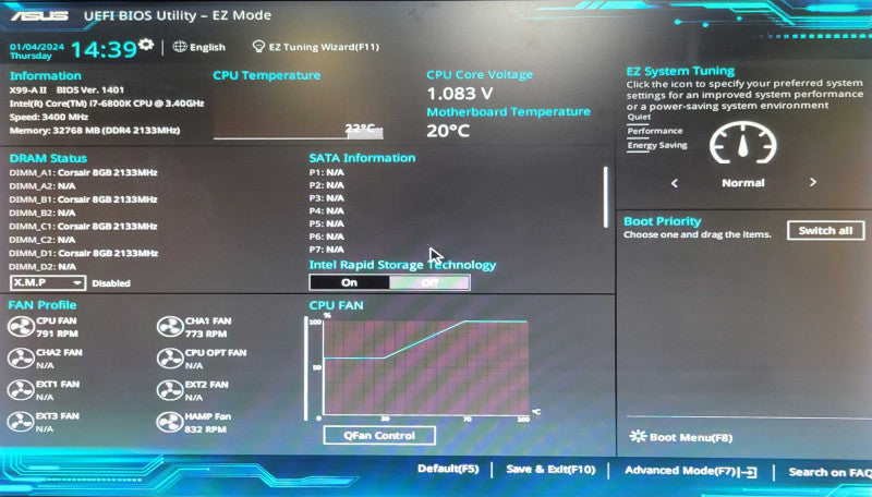 Custom Asus X99-A II PC, Core I7-6800K 3.4GHz, 32GB DDR4, 750W PSU, No GPU _