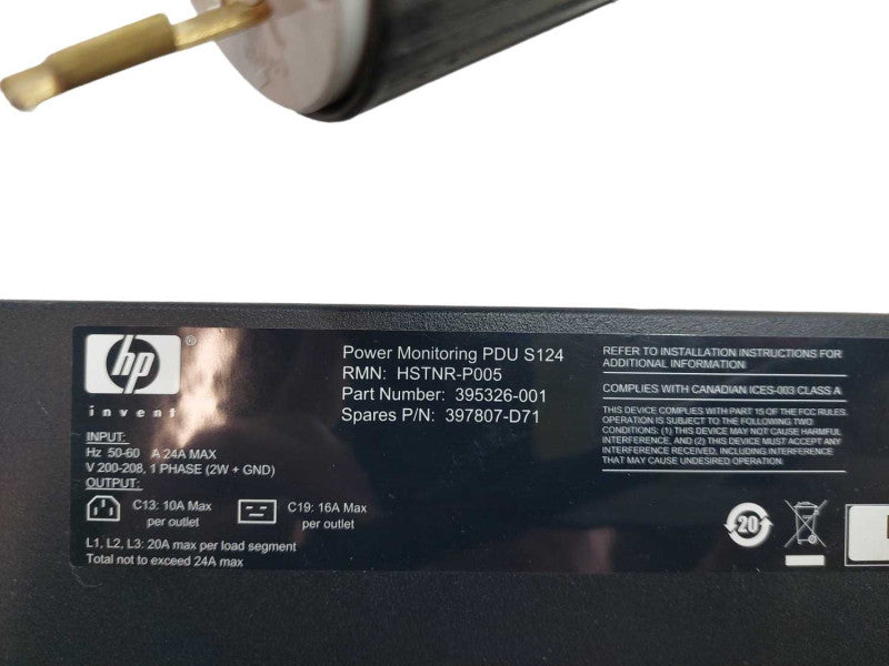 HP Power Monitoring PDU Model: S124 RMN: HSTNR-P005 â