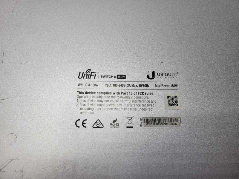 Ubiquiti US-8-150W 8-Port UniFi Switch, Managed PoE+ Gigabit, READ _