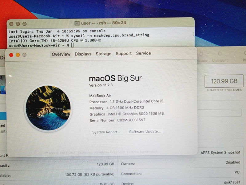Apple Macbook Air 2013 13\\" Core i5-4250U @ 1.3GHz 4GB DDR3 120GB SSD (