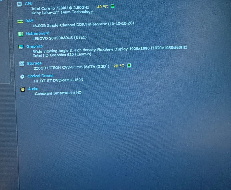 Lenovo ThinkPad E570 i5-7200U@2.5GHz 16GB RAM 256GB SSD