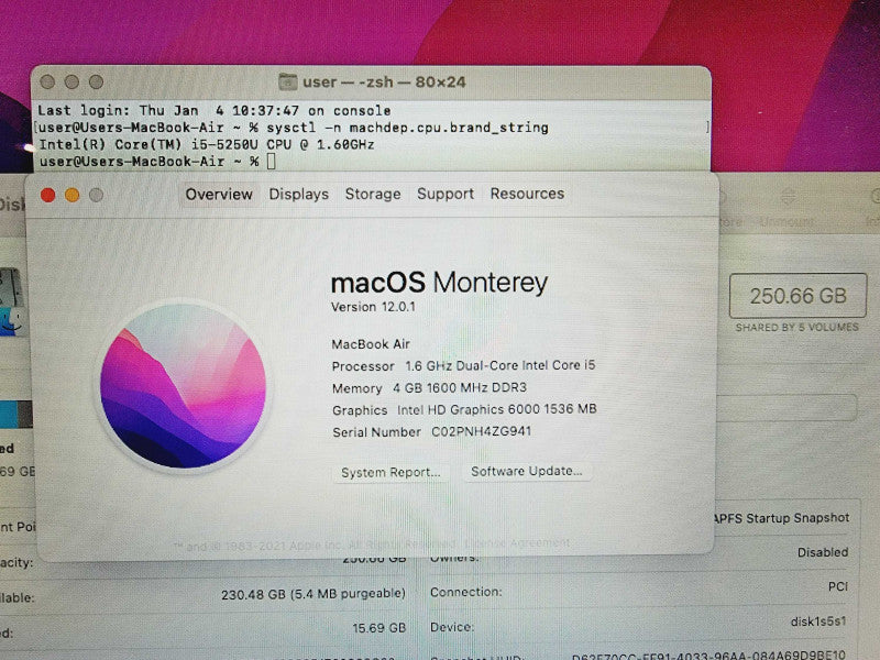 Apple Macbook Air 2015 13\\" Core i5-5250U @ 1.6GHz 4GB DDR3 250GB SSD (