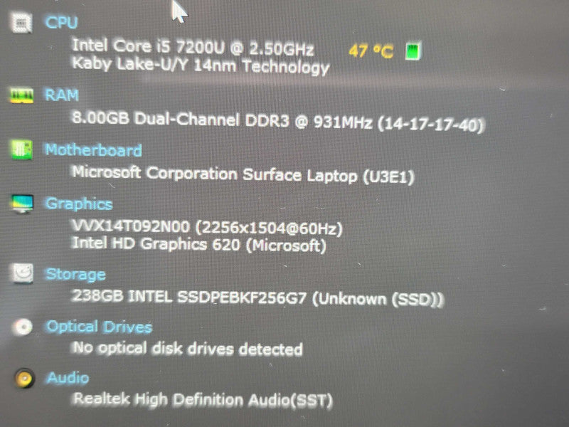 Microsoft Surface Laptop | i5-7200U| 8GB DDR3| 256GB SSD| FOR PARTS Î²