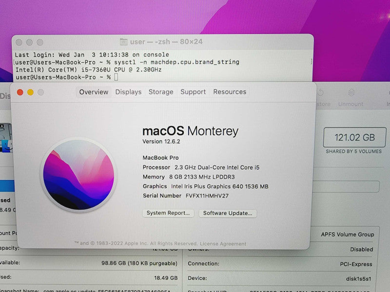 Apple Macbook Pro 2017 13\\" Core i5-7360U @ 2.3GHz 8GB DDR3 120GB SSD [Read] (