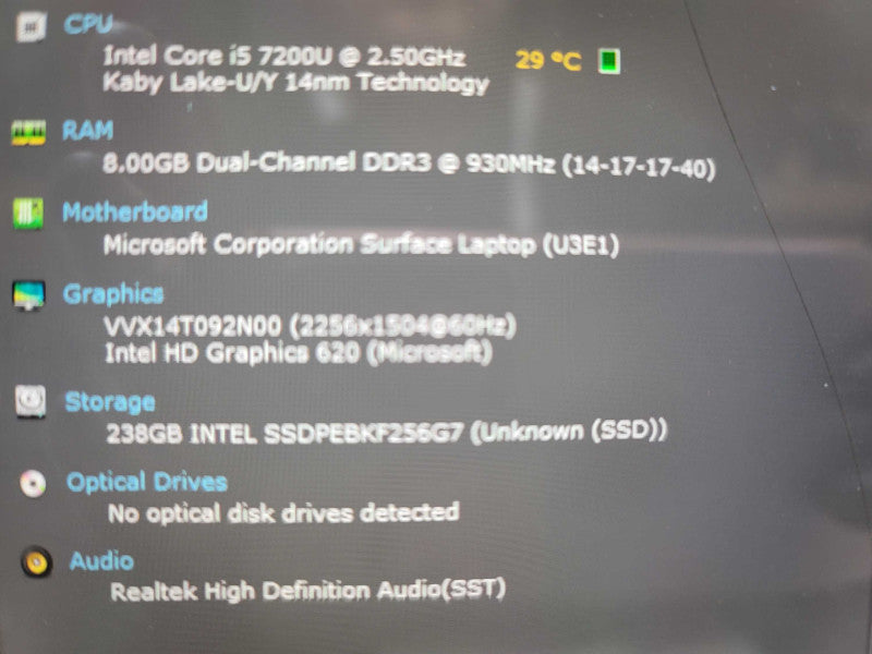 Microsoft Surface Laptop i5-7200U| 8GB DDR3| 256GB SSD| FOR PARTS/REPAIR Î²
